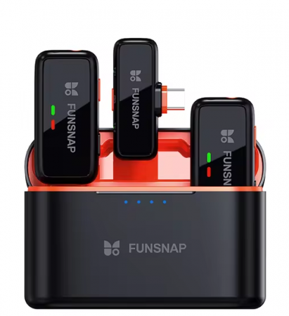 Accesorii Gadgets - Microfon lavaliera wireless Funsnap S6 Standard, Negru, Sunet 360 °, Reducere zgomot, Compatibilitate: iPhone, iPad, Android, DSLR, PC