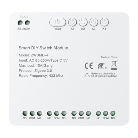 Gadgets - Modul comutator ZigBee cu 4 canale cu contact fara tensiune DC 32V Avatto ZWSMMD-4-250V