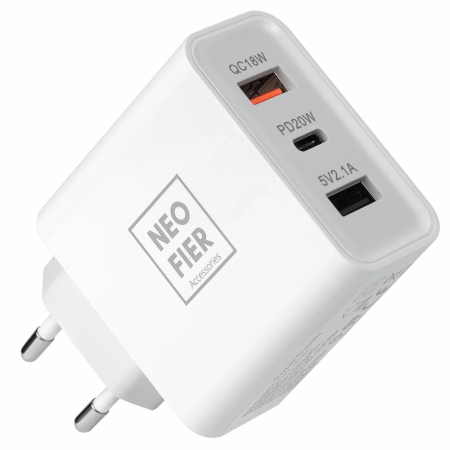 Accesorii Gadgets - NeoFier Triple Port USB-C 20W, 1xUSB-A 18W, 1xUSB-A 10.5W, White