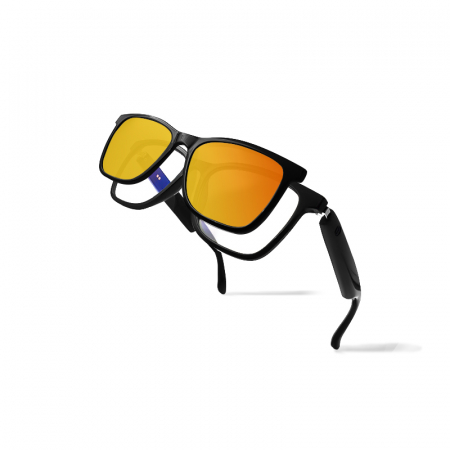 Ochelari de soare smart iSEN GS05, Lentile transparente + lentile portocalii polarizate, Unisex, Rama magnetica, Microfon si difuzor incorporat, Muzica si apeluri Bluetooth, Asistare vocala [1]