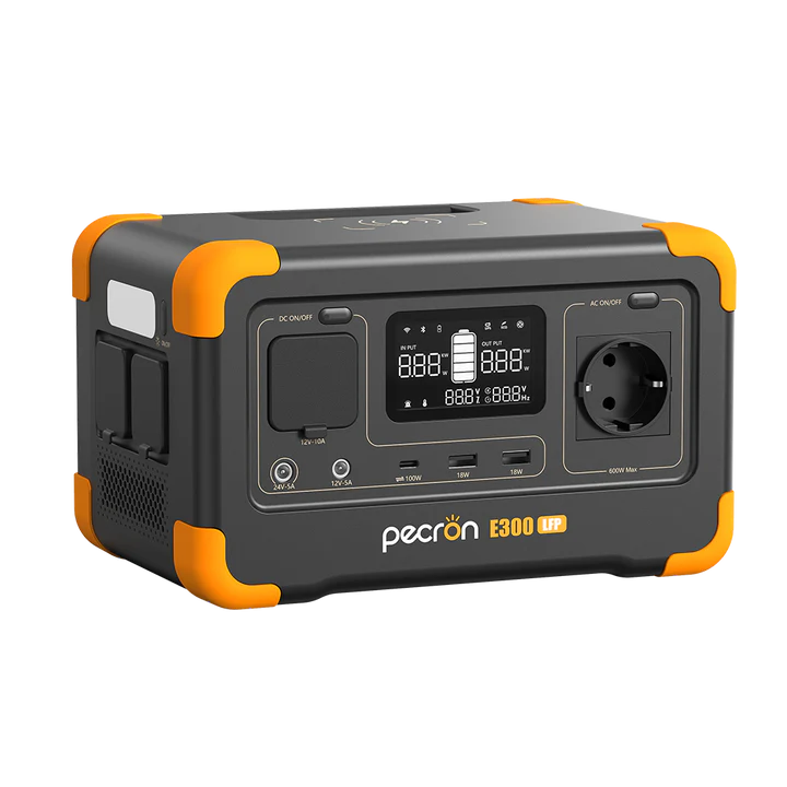 Hordozható elektromos töltőállomás PECRON E300LFP, 288Wh, 600W, 220V, LCD Kijelző, Gyors Töltés, LiFePO4 Akkumulátor, 9 Kimenet, BMS Védelem, Vezeték Nélküli Töltés