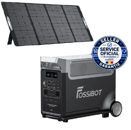 Noutati - Pachet Statie de incarcare portabila Fossibot F3600 Pro + Panou solar Oukitel PV400 Negru, 3600W, 3840Wh, Ecran LCD, Protectie BMS, 13 iesiri, Lanterna LED detasabila, SOS