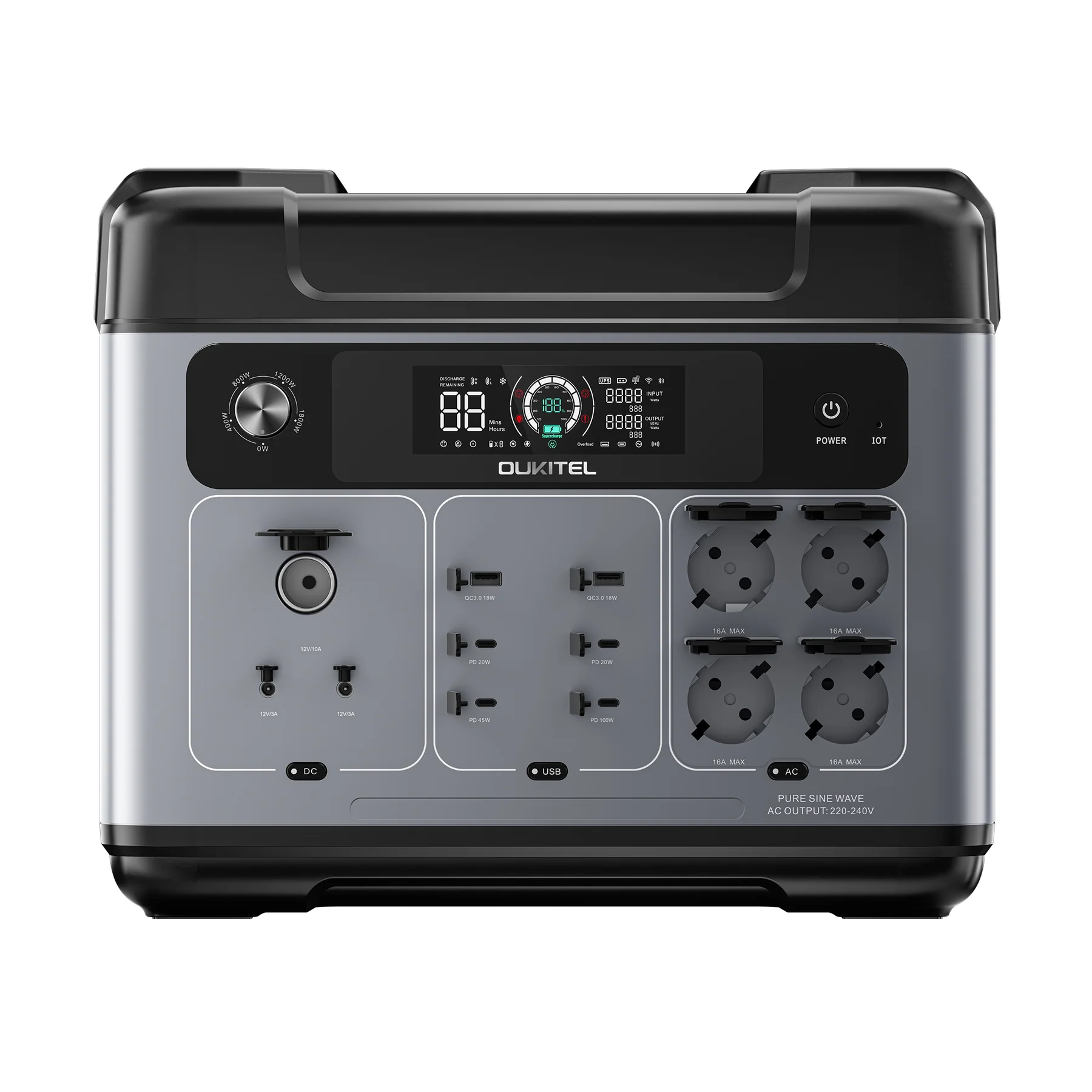 Oukitel P2001E PRO Portable Charging Station Black Package + Oukitel PV400 Portable Solar Panel, 2048Wh, 3200W, 220V, LCD Screen, 13 Outputs, BMS Protection [1]
