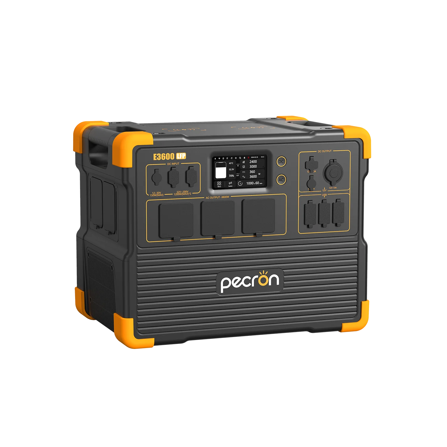 Zöld energia - Hordozható elektromos töltőállomás PECRON E3600LFP, 3072Wh (bővíthető akár 15360Wh-ig), 3600W, 230V, digitális kijelző, szupergyors töltés 1,5 óra, LiFePO4 akkumulátor, dupla MPPT, 14 kimenet, BMS