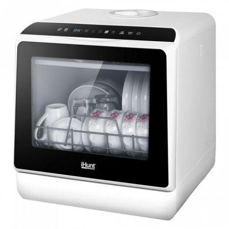 Smart Home - Mini masina de spalat vase iHunt Bro, rezervor apa 5 l, 6 programe, functie de uscare extra si antibacteriana, temperatura 45 C-75 C, alimentare la apa optional, compacta