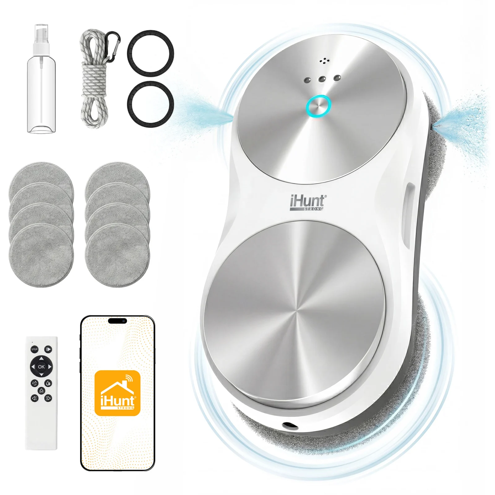 Noutati - Robot Curățare Geamuri iHunt Smart Window Robot 6 Ultra, Alb, 6000Pa, Rezervor Apă 50ml, Aplicație iHunt Home, Telecomandă, Baterie Backup 20 Min