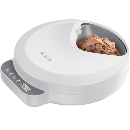 Gadgets 1 - Rojeco F26 Hranitoare pentru pisici cu 4 mese, versiune cu buton si 2 pachete de gheata (alb)