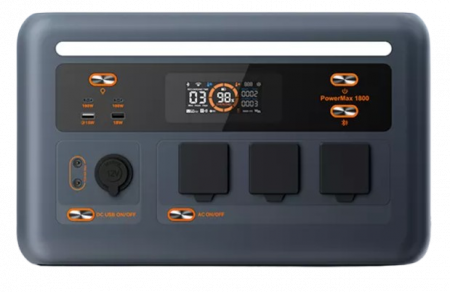 Energiatermelő állomások - Elektromos energiatermelő állomások - Strapabíró hordozható áramforrás OSCAL PowerMax 1800, 1800W (2400W csúcsteljesítmény), 1024Wh LiFePO4 akkumulátor, Gyors töltés 1.6 óra, 11 port, 100W USB-C, UPS 0.01s, Fekete