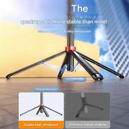 Selfie Stick Auto-broadcast iSEN P185 Negru, 1.8m, Rotatie 360°, Telecomanda Bluetooth, Lumina Detasabila, Incarcare Rapida Type-C, 55 mAh [5]