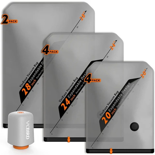 Noutati - Set Saci de Vidat Vacbird Misty-Style Turbo X8, 10 Bucăți (4S + 4M + 2L), Pompă Electrică Automată, Compresie Rapidă, Reutilizabili, Călătorii și Depozitare