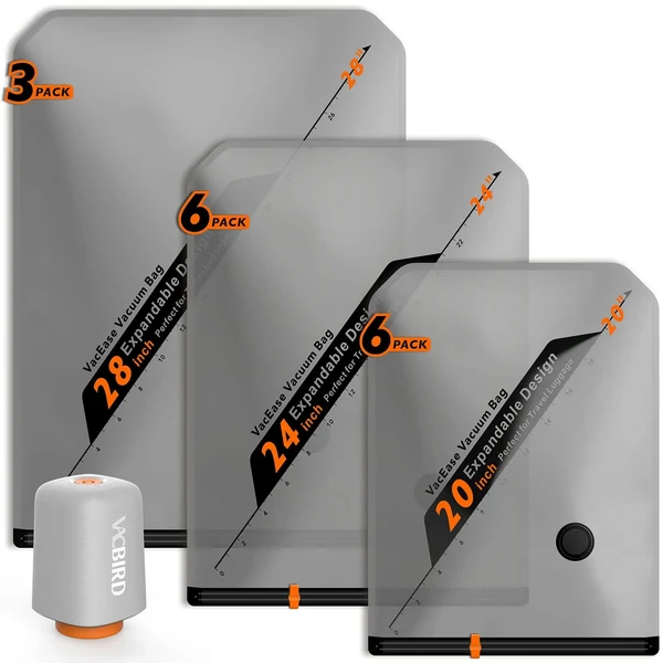 Noutati - Set Saci de Vidat Vacbird Misty-Style Turbo X8, 15 Bucăți (6S + 6M + 3L), Pompă Electrică Automată, Compresie Rapidă, Reutilizabili, Călătorii și Depozitare