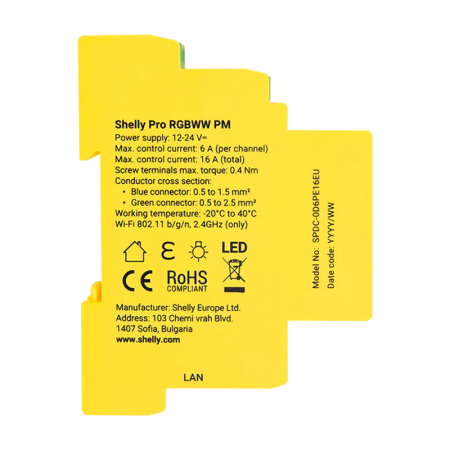 Shelly RGBWW Pro WiFi 5-canal DIN Rail controler de iluminat [2]
