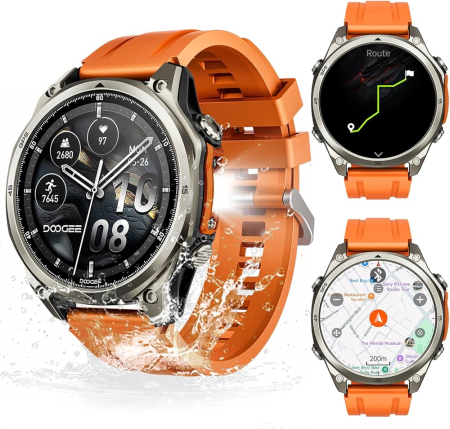 Smartwatch DOOGEE Anywise W1 Pro, Auriu, Ecran 1.43" AMOLED, GPS Dual Band, 170+ Moduri Sport, Monitorizare Sănătate, 5ATM Waterproof, Bluetooth, Compatibil Android & iOS [1]