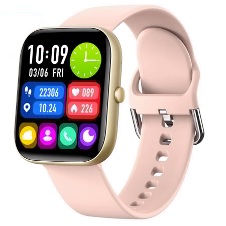 Smartwatch - Smartwatch iSEN C08, Auriu, Curea TPU Roz, 1.91" TFT, Ritm Cardiac, Tensiune Arteriala, Oxigen in Sange (SpO2), Moduri Sport, Notificari Apeluri & Mesaje, 200 mAh, Android 5.0 / iOS 10.0