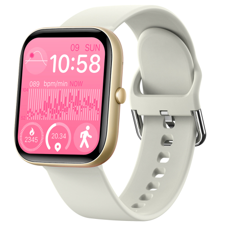 Smartwatch iSEN C08, Auriu, Curea TPU Alb, 1.91" TFT, Ritm Cardiac, Tensiune Arteriala, Oxigen in Sange (SpO2), Moduri Sport, Notificari Apeluri & Mesaje, 200 mAh, Android 5.0 / iOS 10.0 [1]
