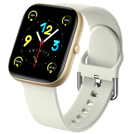 Smartwatch iSEN C08, Auriu, Curea TPU Alb, 1.91" TFT, Ritm Cardiac, Tensiune Arteriala, Oxigen in Sange (SpO2), Moduri Sport, Notificari Apeluri & Mesaje, 200 mAh, Android 5.0 / iOS 10.0 [10]