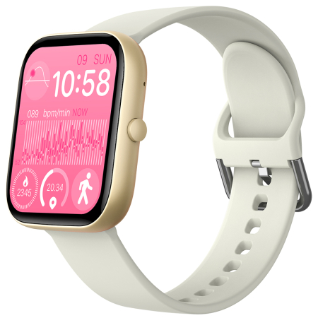 Smartwatch iSEN C08, Auriu, Curea TPU Alb, 1.91" TFT, Ritm Cardiac, Tensiune Arteriala, Oxigen in Sange (SpO2), Moduri Sport, Notificari Apeluri & Mesaje, 200 mAh, Android 5.0 / iOS 10.0 [14]