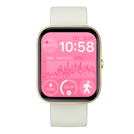 Smartwatch iSEN C08, Auriu, Curea TPU Alb, 1.91" TFT, Ritm Cardiac, Tensiune Arteriala, Oxigen in Sange (SpO2), Moduri Sport, Notificari Apeluri & Mesaje, 200 mAh, Android 5.0 / iOS 10.0 [5]