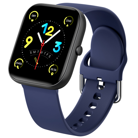 Smartwatch iSEN C08, Negru, Curea TPU Albastru, 1.91" TFT, Ritm Cardiac, Tensiune Arteriala, Oxigen in Sange (SpO2), Moduri Sport, Notificari Apeluri & Mesaje, 200 mAh, Android 5.0 / iOS 10.0 [10]