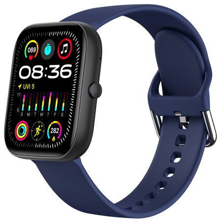 Smartwatch iSEN C08, Negru, Curea TPU Albastru, 1.91" TFT, Ritm Cardiac, Tensiune Arteriala, Oxigen in Sange (SpO2), Moduri Sport, Notificari Apeluri & Mesaje, 200 mAh, Android 5.0 / iOS 10.0 [15]