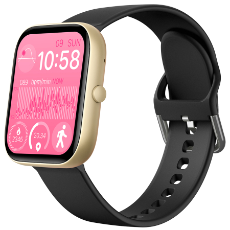 Smartwatch iSEN C08, Auriu, Curea TPU Neagra, 1.91" TFT, Ritm Cardiac, Tensiune Arteriala, Oxigen in Sange (SpO2), Moduri Sport, Notificari Apeluri & Mesaje, 200 mAh, Android 5.0 / iOS 10.0 [15]