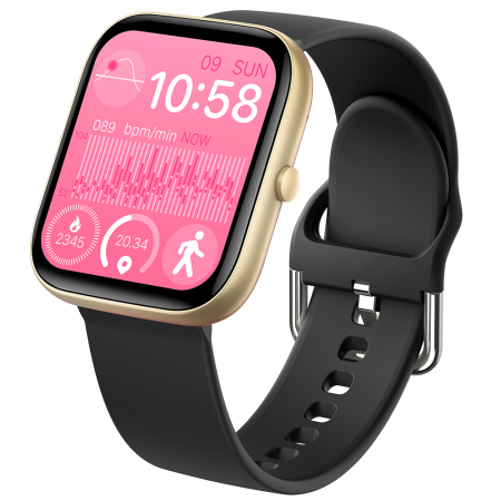 Smartwatch iSEN C08, Auriu, Curea TPU Neagra, 1.91" TFT, Ritm Cardiac, Tensiune Arteriala, Oxigen in Sange (SpO2), Moduri Sport, Notificari Apeluri & Mesaje, 200 mAh, Android 5.0 / iOS 10.0 [10]