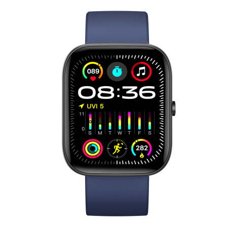 Smartwatch iSEN C08, Negru, Curea TPU Albastru, 1.91" TFT, Ritm Cardiac, Tensiune Arteriala, Oxigen in Sange (SpO2), Moduri Sport, Notificari Apeluri & Mesaje, 200 mAh, Android 5.0 / iOS 10.0 [4]