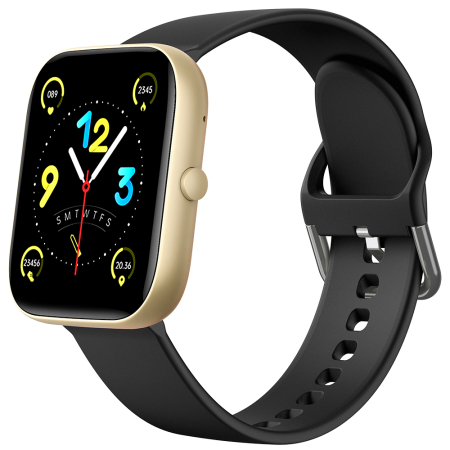 Smartwatch iSEN C08, Auriu, Curea TPU Neagra, 1.91" TFT, Ritm Cardiac, Tensiune Arteriala, Oxigen in Sange (SpO2), Moduri Sport, Notificari Apeluri & Mesaje, 200 mAh, Android 5.0 / iOS 10.0 [13]