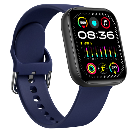 Smartwatch iSEN C08, Negru, Curea TPU Albastru, 1.91" TFT, Ritm Cardiac, Tensiune Arteriala, Oxigen in Sange (SpO2), Moduri Sport, Notificari Apeluri & Mesaje, 200 mAh, Android 5.0 / iOS 10.0 [7]