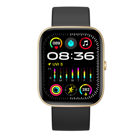 Smartwatch iSEN C08, Auriu, Curea TPU Neagra, 1.91" TFT, Ritm Cardiac, Tensiune Arteriala, Oxigen in Sange (SpO2), Moduri Sport, Notificari Apeluri & Mesaje, 200 mAh, Android 5.0 / iOS 10.0 [4]