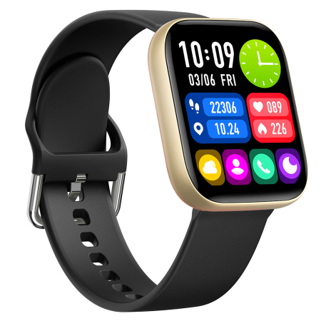 Smartwatch iSEN C08, Auriu, Curea TPU Neagra, 1.91" TFT, Ritm Cardiac, Tensiune Arteriala, Oxigen in Sange (SpO2), Moduri Sport, Notificari Apeluri & Mesaje, 200 mAh, Android 5.0 / iOS 10.0 [8]