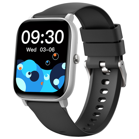 Smartwatch iSEN C09, Silver, Curea TPU Neagra, 1.85" TFT, Ritm Cardiac, Tensiune Arteriala, Oxigen in Sange (SpO2), ECG, 7 Moduri Sport, Notificari Apeluri & Mesaje, 200 mAh, Android 5.0 / iOS 10.0