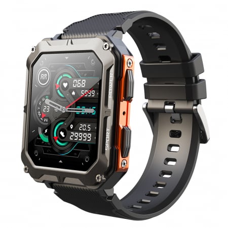 Smartwatch - Smartwatch iSEN C20 Pro Orange, 1.83 inch, Apel bluetooth, Bluetooth 5.0, Ritm cardiac, SpO2, 123 sporturi, Ip68, 380mAh