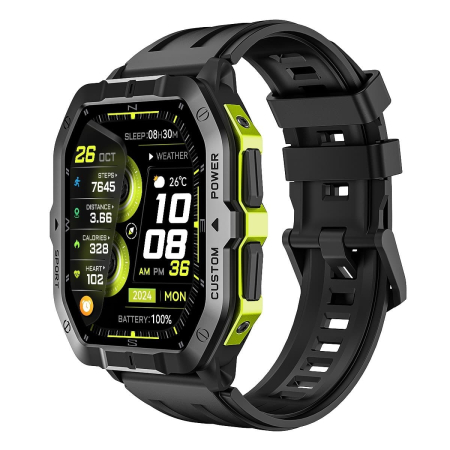iSEN - iSEN C32Pro GPS Okosóra, Zöld, 2.02” HD, Multi-GNSS, Bluetooth 5.3 Hívások, Pulzus, Alvás, 60+ Sportmód, 6 Tengelyes Szenzor, WhatsApp Gyorsválasz, 2 ATM, 480mAh