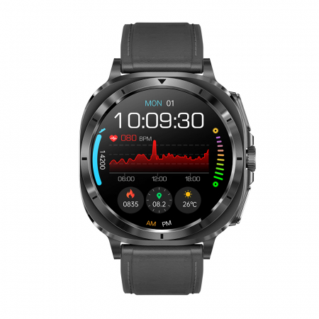 Smartwatch iSEN ET492, Curea piele negru, 1.43" AMOLED HD, HRV, ECG, Monitorizare sanatate, Functii sport, Bluetooth Call, 380 mAh, Android 5.0 or iOS 10.0 sau mai recent, NFC pentru lacate [2]