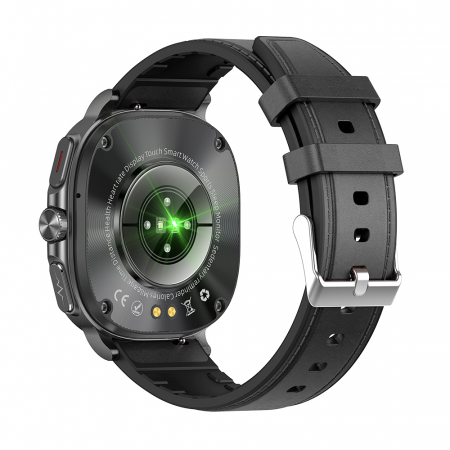 Smartwatch iSEN ET492, Curea piele negru, 1.43" AMOLED HD, HRV, ECG, Monitorizare sanatate, Functii sport, Bluetooth Call, 380 mAh, Android 5.0 or iOS 10.0 sau mai recent, NFC pentru lacate [3]