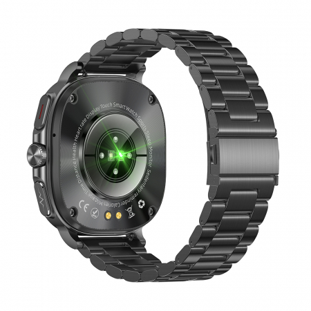 iSEN ET492 okosóra, Fekete acél szíj, 1,43" AMOLED HD, HRV, EKG, Egészségügyi monitorozás, Sport funkciók, Bluetooth hívás, 380 mAh, Android 5.0 vagy iOS 10.0 vagy újabb, NFC zárakhoz [3]