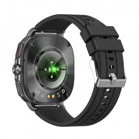 iSEN ET492 okosóra, Fekete szilikon szíj, 1,43" AMOLED HD, HRV, EKG, Egészségügyi monitorozás, Sport funkciók, Bluetooth hívás, 380 mAh, Android 5.0 vagy iOS 10.0 vagy újabb, NFC zárakhoz [3]