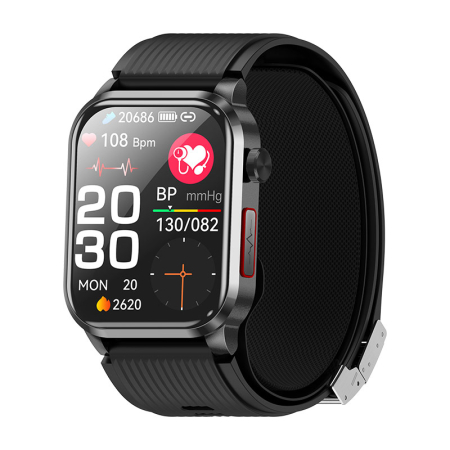 Smartwatch iSEN P300-Pro, Negru, Curea Silicon Neagra, 2.13" AMOLED, Ritm Cardiac, SpO2, Tensiune (Pompa de Aer), ECG, Temperatura, Moduri Sport, Bluetooth, 300 mAh, Android 8.0 / iOS 10.0 [2]