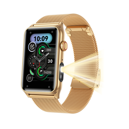 Smartwatch - Smartwatch iSEN G50, Metal auriu, 1.57” IPS HD, Bluetooth 5.4, Apeluri Bluetooth, Puls, SpO2, Temperatură, Somn, HRV, Moduri Sport, IP68, Baterie 250mAh