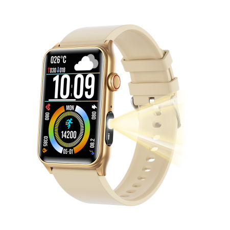 Smartwatch - Smartwatch iSEN G50, Bej, 1.57” IPS HD, Bluetooth 5.4, Apeluri Bluetooth, Puls, SpO2, Temperatură, Somn, HRV, Moduri Sport, IP68, Baterie 250mAh