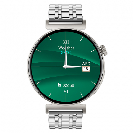 Smartwatch iSEN JA02 Silver, AMOLED 1.23"HD, Glicemie, Apel Bt, Apel SOS, Asist. vocala, Nivel radiatii, EKG, Acid uric, Lipide sange, Termometru, Masa corporala, 240mAh [1]