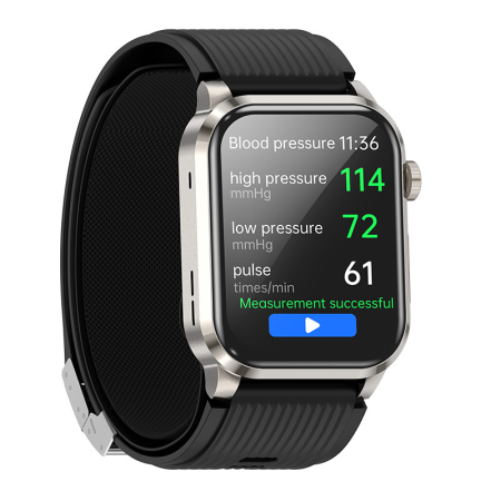 Smartwatch iSEN P300-Pro, Alb, Curea Silicon Neagra, 2.13" AMOLED, Ritm Cardiac, SpO2, Tensiune (Pompa de Aer), ECG, Temperatura, Moduri Sport, Bluetooth, 300 mAh, Android 8.0 / iOS 10.0 [2]