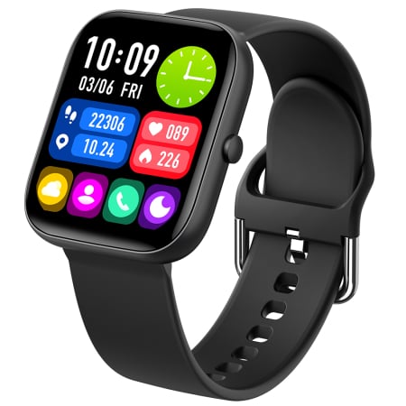 Smartwatch - Smartwatch iSEN C08, Negru, Curea TPU Neagra, 1.91" TFT, Ritm Cardiac, Tensiune Arteriala, Oxigen in Sange (SpO2), Moduri Sport, Notificari Apeluri & Mesaje, 200 mAh, Android 5.0 / iOS 10.0