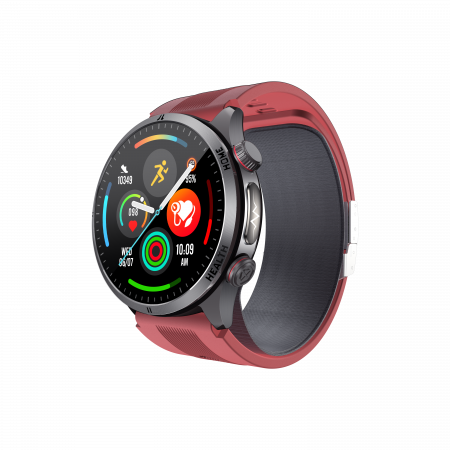 Smartwatch - Smartwatch iSEN S26 Rosu, 2.06" AMOLED, Tensiometru cu pompa si airbag, ECG, Monitorizare glicemie, oxigen, temperatura si somn, Moduri sport, Apel BT, Control muzica, Prognoza meteo, NFC, 530mAh.