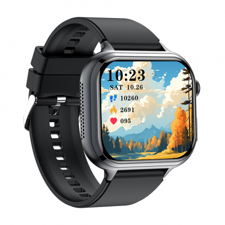 Smartwatch iSEN TK17 Fekete, Szilikon, 1.91" HD, ECG, Szívritmus, Véroxigén, Glükóz, Vérnyomás, Húgysav, BMI, Alváskövetés, Sport Módok, Bluetooth Hívás, Zenevezérlés, Időjárás, 380mAh [2]