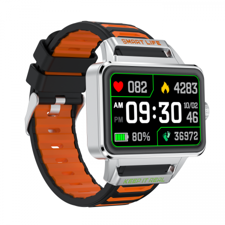iSEN S666 okosóra, Ezüst/Fekete/Narancs, 1,57" TFT HD, iOS / Android, NFC, Bluetooth hívásjelzés, játékok, állapotfigyelés, 240 mAh [3]
