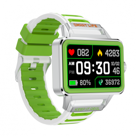 iSEN S666 okosóra, ezüst/zöld/fehér, 1,57" TFT HD, iOS / Android, NFC, Bluetooth hívásjelzés, játékok, állapotfigyelés, 240 mAh [2]