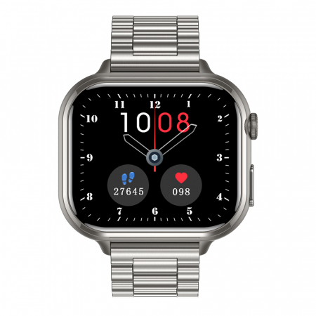 Smartwatch iSEN TK17 Argintiu, Otel, 1.91" HD, ECG, Ritm Cardiac, Oxigen in Sange, Glicemie, Tensiune Arteriala, Acid Uric, BMI, Monitorizare Somn, Moduri Sport, Apeluri, Control Muzica, Vreme, 380mAh [1]