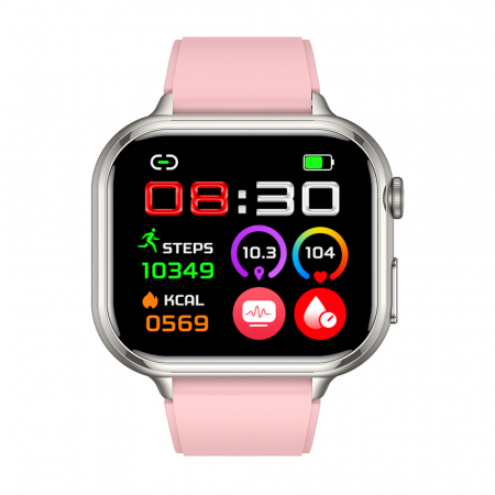 Smartwatch iSEN TK17 Roz, Silicon, 1.91" HD, ECG, Ritm Cardiac, Oxigen in Sange, Glicemie, Tensiune Arteriala, Acid Uric, BMI, Monitorizare Somn, Moduri Sport, Apeluri, Control Muzica, Vreme, 380mAh [1]